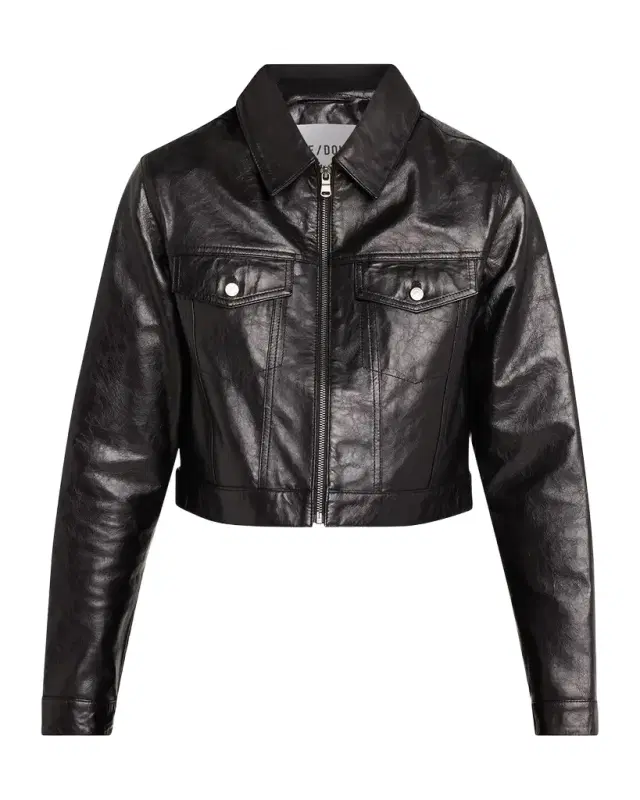 RE/DONE Leather Crop Trucker Jacket
