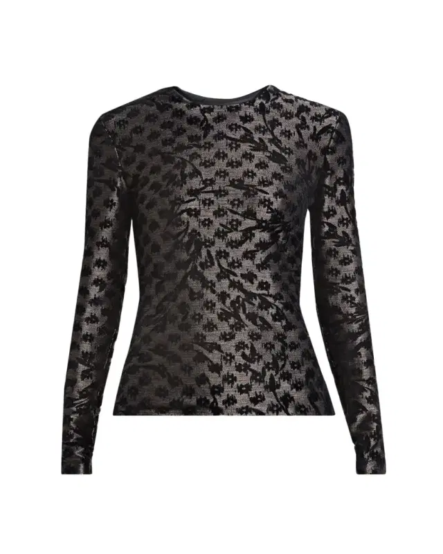 Giorgio Armani Floral Metallic Burnout Long-Sleeve Top