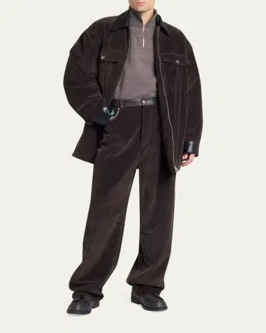Bottega Veneta Men's Cotton Corduroy Leather-Trim Shirt Jacket | Thumbnail 2