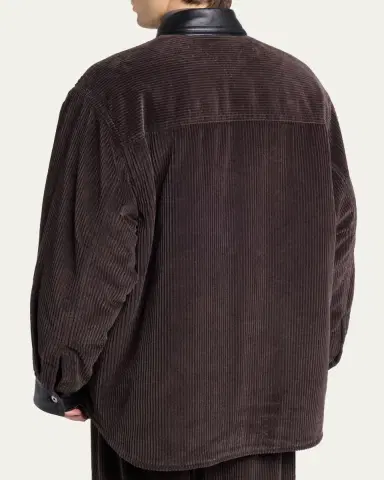 Bottega Veneta Men's Cotton Corduroy Leather-Trim Shirt Jacket | Thumbnail 3