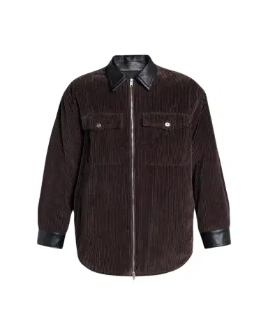 Bottega Veneta Men's Cotton Corduroy Leather-Trim Shirt Jacket | Thumbnail 1