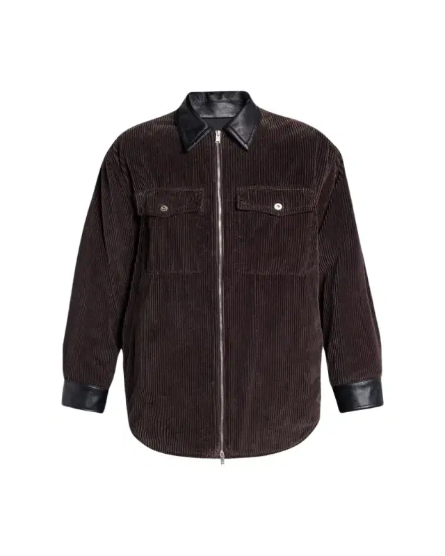 Bottega Veneta Men's Cotton Corduroy Leather-Trim Shirt Jacket