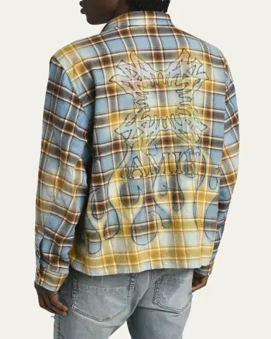 AMIRI Men's Cotton Plaid MA Quad Flames Button-Down Shirt | Thumbnail 3 AMIRI Men's Cotton Plaid MA Quad Flames Button-Down Shirt | Thumbnail 3