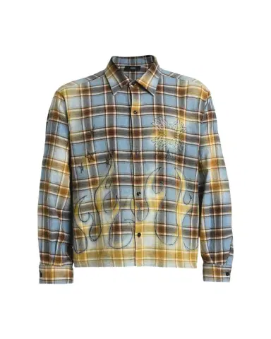 AMIRI Men's Cotton Plaid MA Quad Flames Button-Down Shirt | Thumbnail 1 AMIRI Men's Cotton Plaid MA Quad Flames Button-Down Shirt | Thumbnail 1