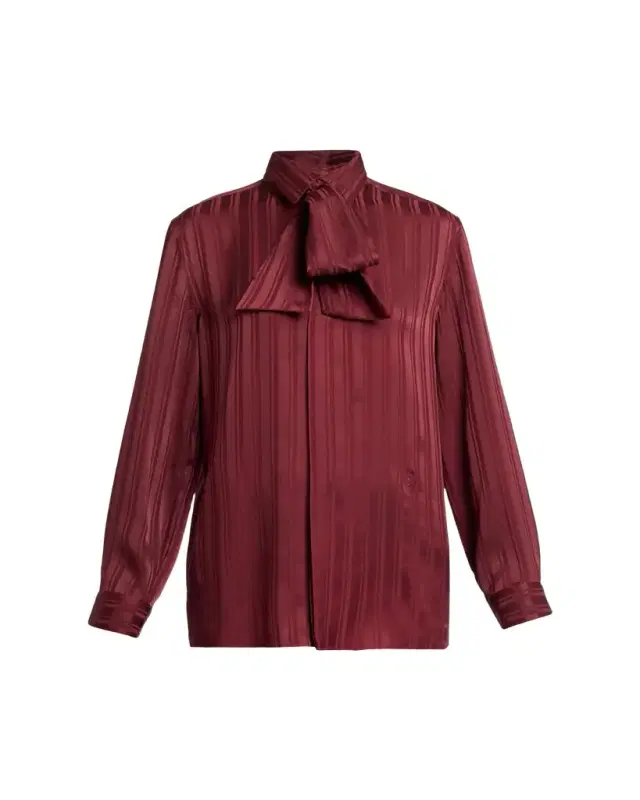 Saint Laurent Striped Silk Jacquard Cassandre Lavalliere Blouse
