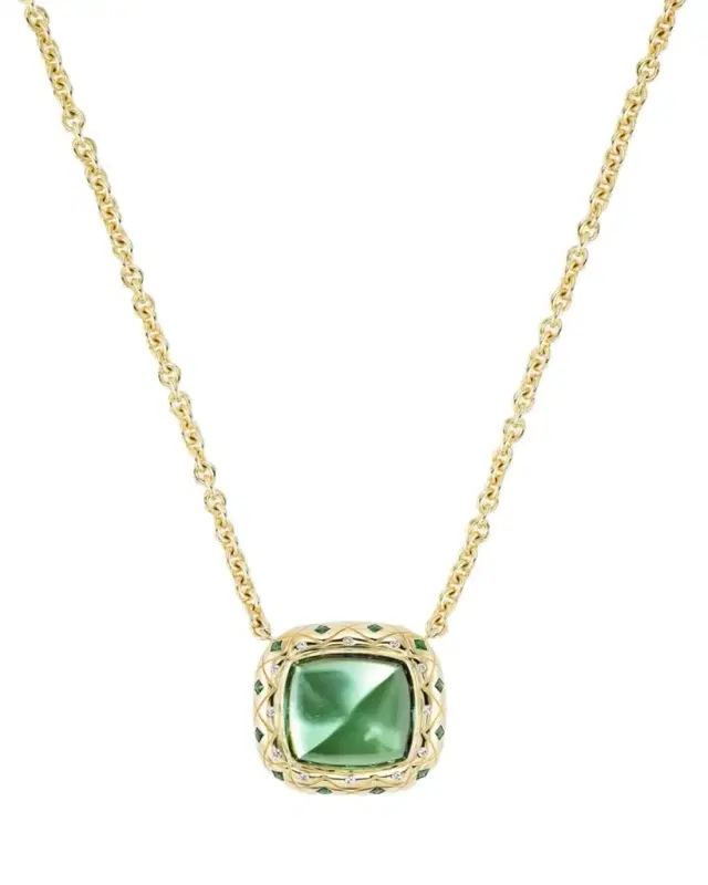 Orly Marcel One of a Kind Bliss Necklace with Green Tourmaline, Emeralds and Diamonds