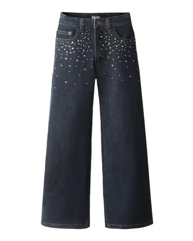 Molo Girl's Asta Rhinestone Wide-Leg Denim Jeans, Size 8-16