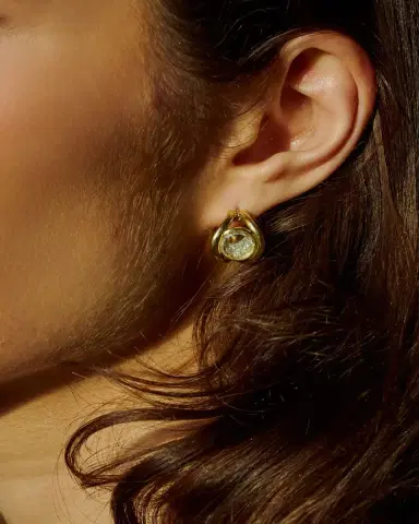 MORITZ GLIK 18K Yellow Gold Cascavel Huggie Earrings with Diamonds and Kaleidoscope Shakers | Thumbnail 2