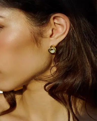 MORITZ GLIK 18K Yellow Gold Cascavel Huggie Earrings with Diamonds and Kaleidoscope Shakers | Thumbnail 3