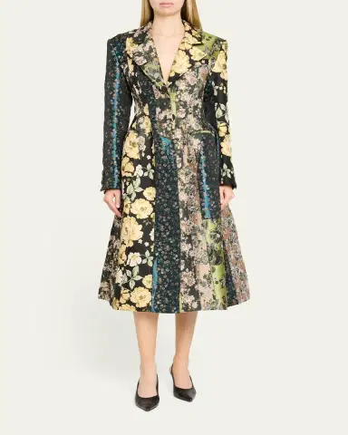 Jason Wu Collection Patchwork Floral Jacquard A-Line Long Jacket | Thumbnail 2