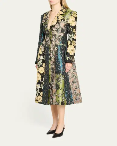 Jason Wu Collection Patchwork Floral Jacquard A-Line Long Jacket | Thumbnail 4