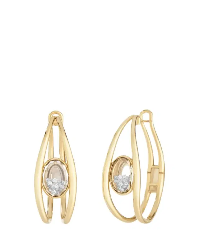 MORITZ GLIK 18K Yellow Gold Cascavel Hoop Earrings with Diamonds and Kaleidoscope Shakers