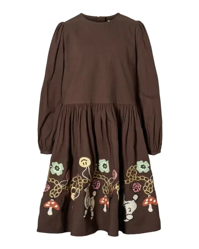 Molo Girl's Camma Embroidered Cotton Long-Sleeve Dress, Size 7-14