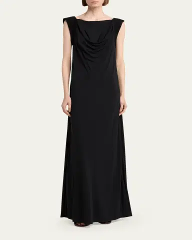 Bottega Veneta Intrecciato-Trim Draped Crepe Jersey Maxi Dress | Thumbnail 2 Bottega Veneta Intrecciato-Trim Draped Crepe Jersey Maxi Dress | Thumbnail 2
