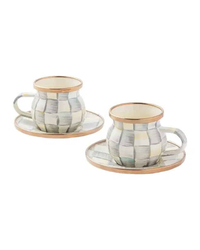 MacKenzie-Childs Sterling Check Espresso Cup Saucer Set