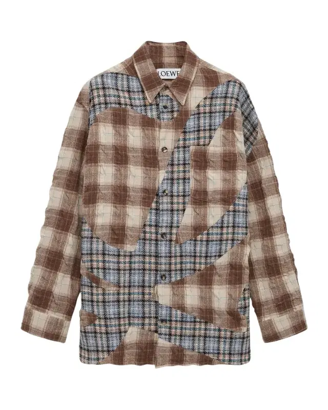 Loewe Men 's Patchwork Plaid Button-Down Shirt