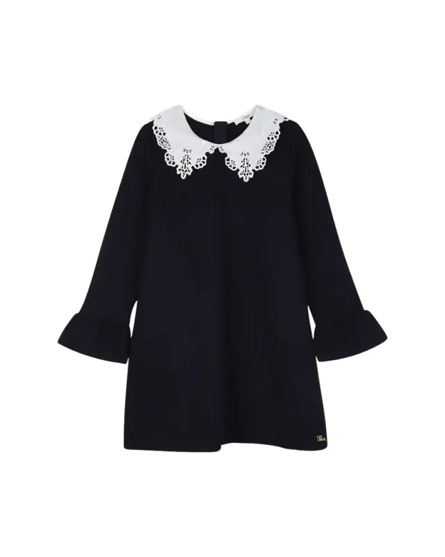 Chloe Girl 's Embroidered-Collar Long-Sleeve Dress, Size 8-