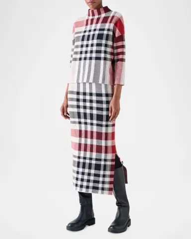 Akris punto Mock-Neck Check Knit Bracelet-Sleeve Sweater | Thumbnail 2 Akris punto Mock-Neck Check Knit Bracelet-Sleeve Sweater | Thumbnail 2