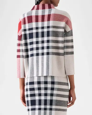 Akris punto Mock-Neck Check Knit Bracelet-Sleeve Sweater | Thumbnail 3 Akris punto Mock-Neck Check Knit Bracelet-Sleeve Sweater | Thumbnail 3