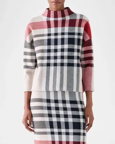 Akris punto Mock-Neck Check Knit Bracelet-Sleeve Sweater | Thumbnail 4 Akris punto Mock-Neck Check Knit Bracelet-Sleeve Sweater | Thumbnail 4