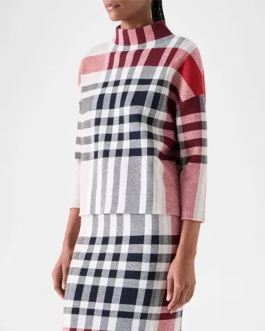 Akris punto Mock-Neck Check Knit Bracelet-Sleeve Sweater | Thumbnail 6 Akris punto Mock-Neck Check Knit Bracelet-Sleeve Sweater | Thumbnail 6