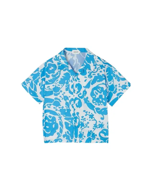 Versace Boy 's Barocco Splash Poplin Camp Shirt, Size 1M-3