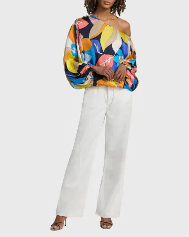Ramy Brook Hibiscus Marley Satin One-Shoulder Blouse | Thumbnail 2 Ramy Brook Hibiscus Marley Satin One-Shoulder Blouse | Thumbnail 2