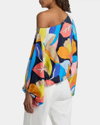 Ramy Brook Hibiscus Marley Satin One-Shoulder Blouse | Thumbnail 3 Ramy Brook Hibiscus Marley Satin One-Shoulder Blouse | Thumbnail 3