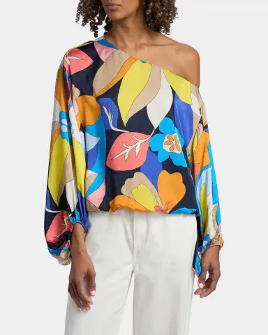 Ramy Brook Hibiscus Marley Satin One-Shoulder Blouse | Thumbnail 4 Ramy Brook Hibiscus Marley Satin One-Shoulder Blouse | Thumbnail 4
