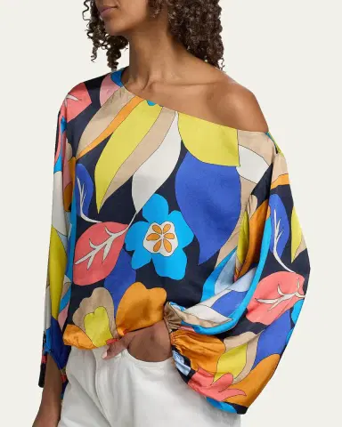 Ramy Brook Hibiscus Marley Satin One-Shoulder Blouse | Thumbnail 5 Ramy Brook Hibiscus Marley Satin One-Shoulder Blouse | Thumbnail 5