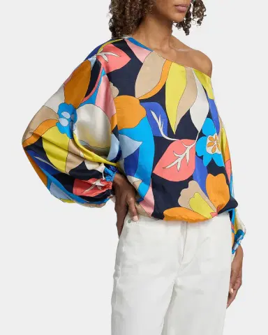 Ramy Brook Hibiscus Marley Satin One-Shoulder Blouse | Thumbnail 7 Ramy Brook Hibiscus Marley Satin One-Shoulder Blouse | Thumbnail 7
