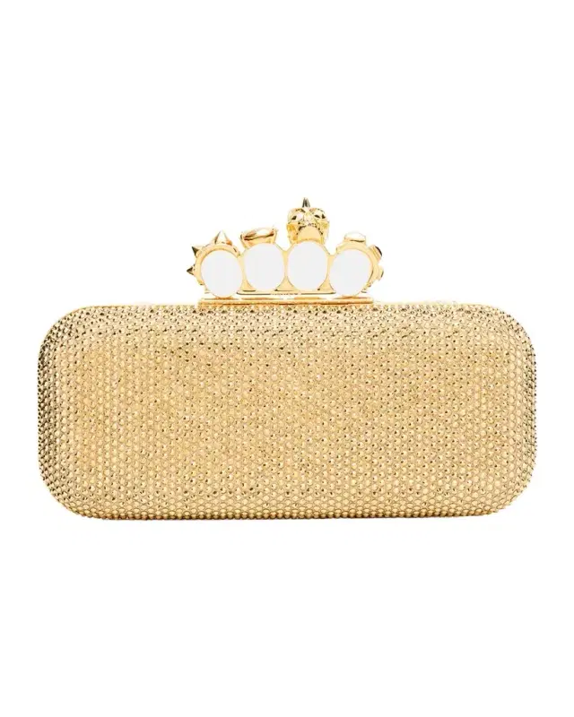 McQueen Crystal Leather Long Knuckle Clutch Bag