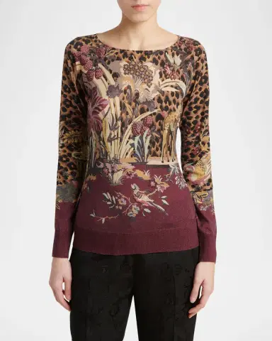 Etro Paisley-Print Silk-Cashmere Crewneck Sweater | Thumbnail 4