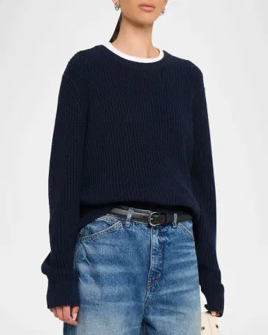 Nili Lotan Tarik Cotton-Silk English Rib Crewneck Sweater | Thumbnail 4 Nili Lotan Tarik Cotton-Silk English Rib Crewneck Sweater | Thumbnail 4