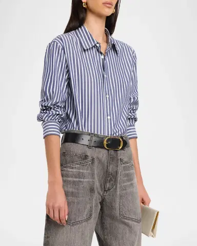 Nili Lotan Raphael Striped Cotton Poplin Classic Shirt | Thumbnail 4 Nili Lotan Raphael Striped Cotton Poplin Classic Shirt | Thumbnail 4