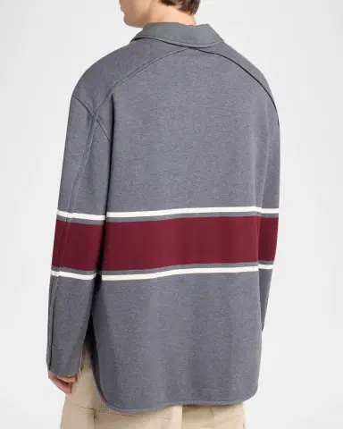 Bottega Veneta Men's Striped Cotton Fleece Polo Shirt | Thumbnail 3 Bottega Veneta Men's Striped Cotton Fleece Polo Shirt | Thumbnail 3