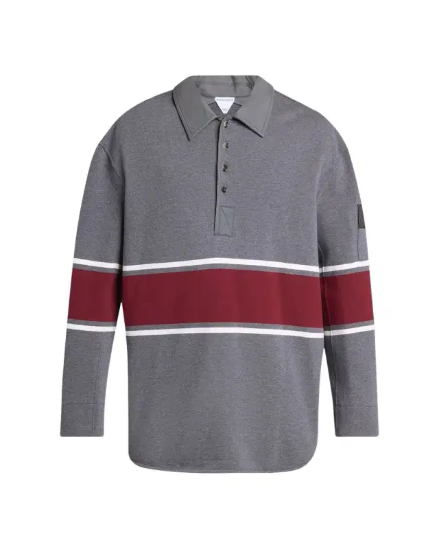 Bottega Veneta Men 's Striped Cotton Fleece Polo Shirt