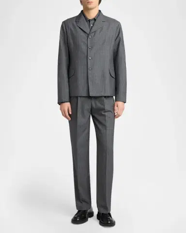 Jil Sander Men's Pinstripe Wool Straight-Leg Trousers | Thumbnail 2