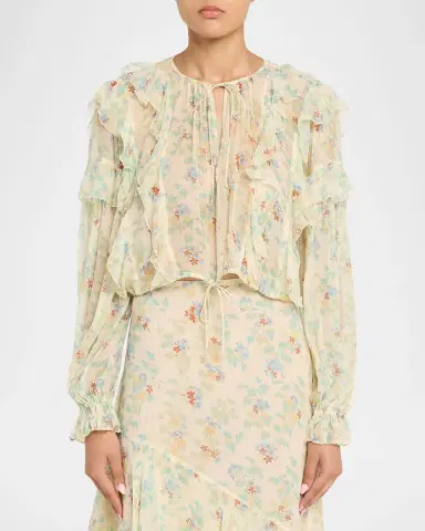 Ulla Johnson Delfina Long-Sleeve Silk Chiffon Blouse | Thumbnail 4