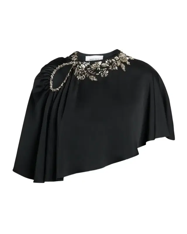 McQueen Floral Embroidered Asymmetric Cape