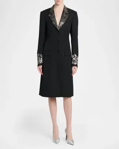 Alexander McQueen Floral Embroidered Grain De Poudre Wool Coat | Thumbnail 2 Alexander McQueen Floral Embroidered Grain De Poudre Wool Coat | Thumbnail 2