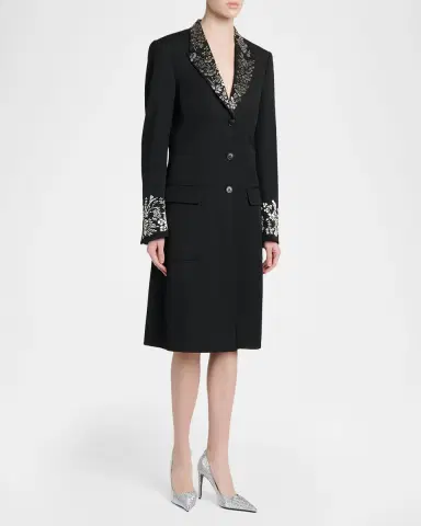 Alexander McQueen Floral Embroidered Grain De Poudre Wool Coat | Thumbnail 4 Alexander McQueen Floral Embroidered Grain De Poudre Wool Coat | Thumbnail 4