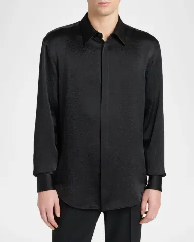 Giorgio Armani Men's Printed Silk Button-Front Shirt | Thumbnail 4