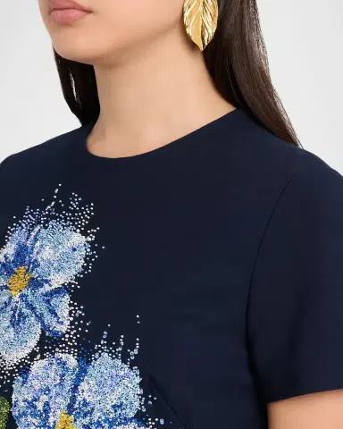 Oscar de la Renta Floral Beaded Short-Sleeve A-Line Gown | Thumbnail 5 Oscar de la Renta Floral Beaded Short-Sleeve A-Line Gown | Thumbnail 5
