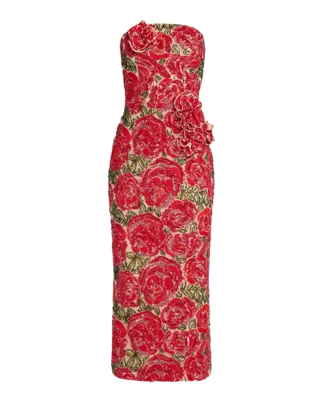 HELSI Victoria 3D Strapless Floral Sequin Gown