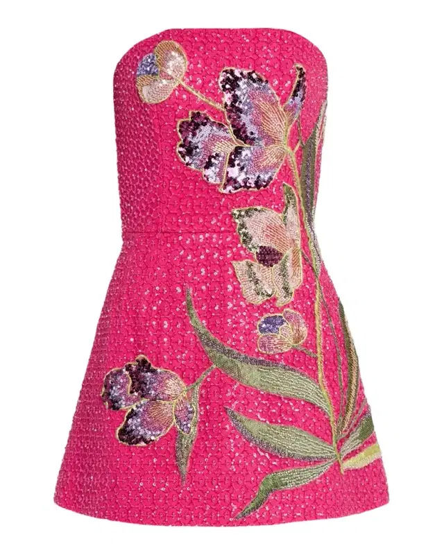 HELSI Frida Floral Applique Strapless Beaded Mini Dress