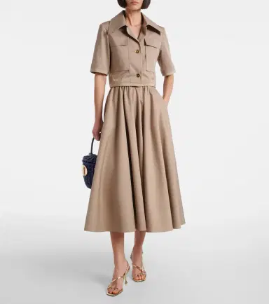 Patou Gathered cotton gabardine midi skirt | Thumbnail 2