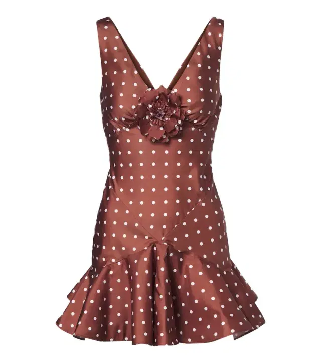 Rodarte Floral-appliqué polka-dot silk twill minidress