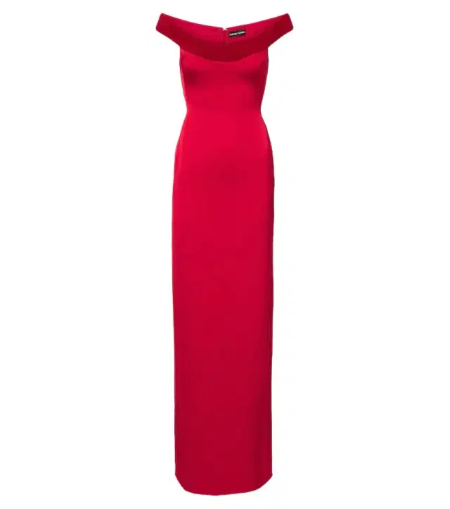 David Koma Velvet-trimmed off-shoulder satin gown