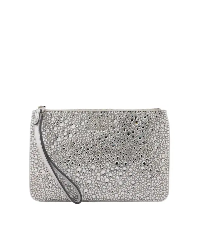 Valentino Garavani VLogo Swarovski-embellished leather pouch